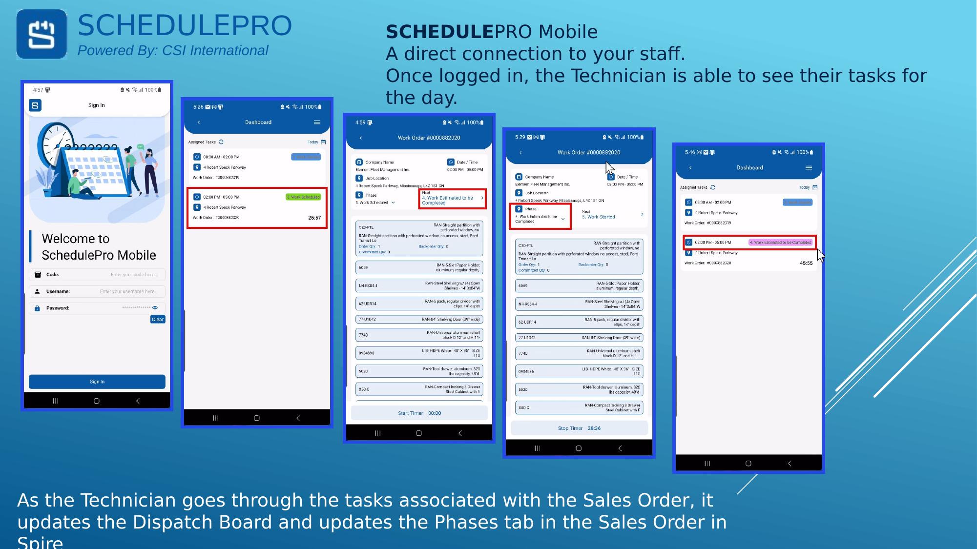 SchedulePro Mobile app on technician smartphones